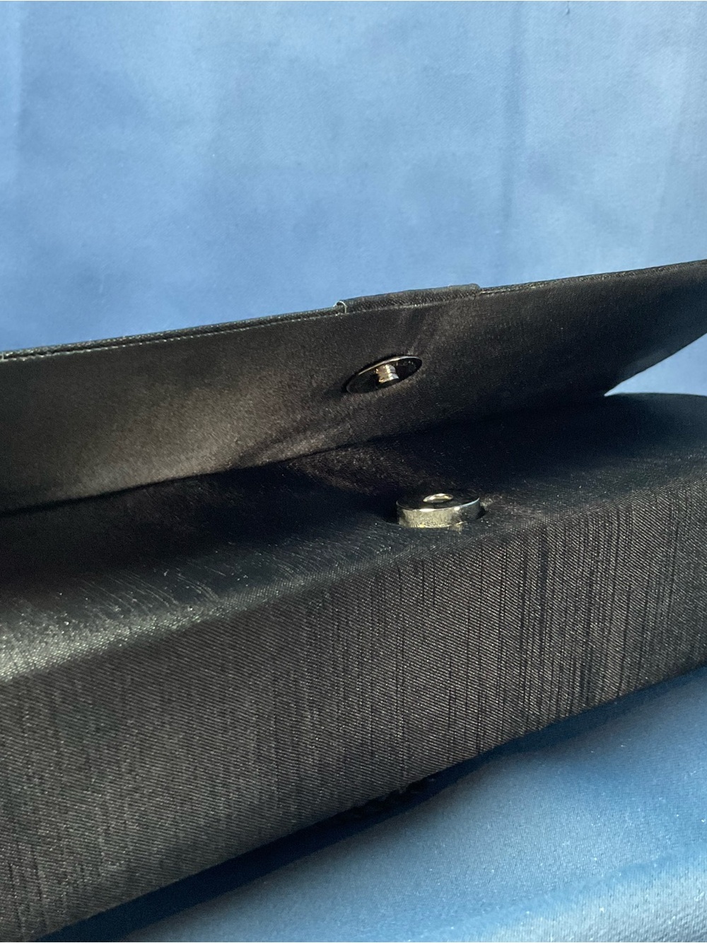 Black Satin Evening Clutch Purse Rhinestone Accent long Strap wedding Classic - Picture 5 of 8